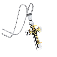 Vnox Men's Large Fleur-de-lis Cross 3-Tone Pendant Necklace - Bit of heaven shop