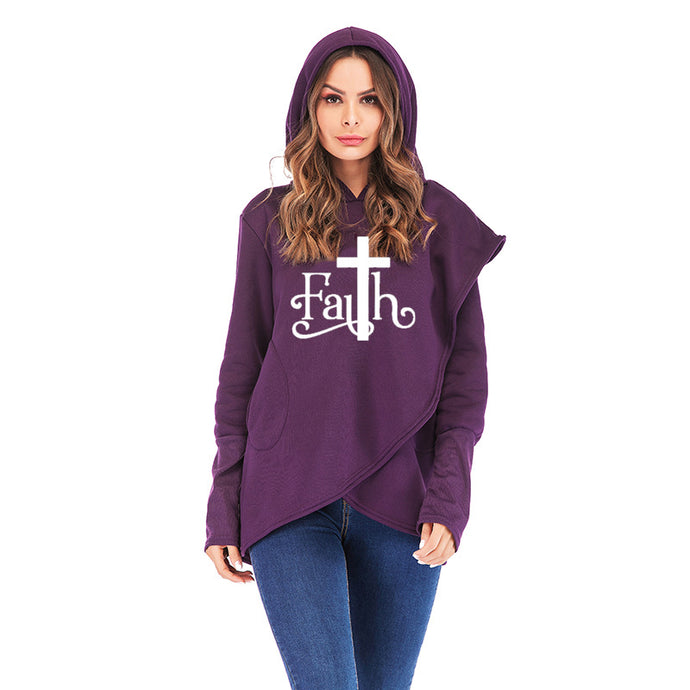 Large Size Faith Print Sweatshirt Hoodies