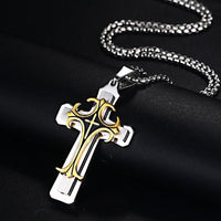 
              Vnox Men's Large Fleur-de-lis Cross 3-Tone Pendant Necklace
            