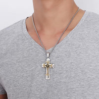 
              Vnox Men's Large Fleur-de-lis Cross 3-Tone Pendant Necklace
            