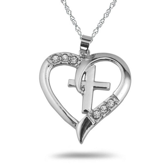 Silver Plated Jewelry Necklace Women Cross Heart Love