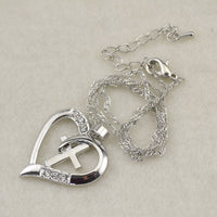 
              Silver Plated Jewelry Necklace Women Cross Heart Love
            