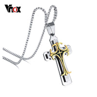 
              Vnox Men's Large Fleur-de-lis Cross 3-Tone Pendant Necklace
            