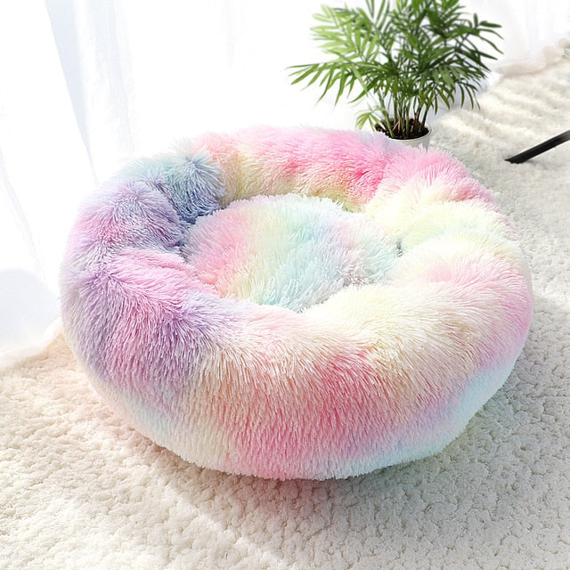 Fluffy Calming Dog Bed Long Plush Donut Pet Bed Hondenmand Round Orthopedic Lounger Sleeping Bag Kennel Cat Puppy Sofa Bed House