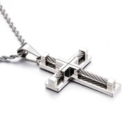 Stainless Steel Wire Cross Pendant Necklace Men