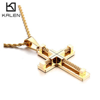 Stainless Steel Wire Cross Pendant Necklace Men