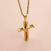 Stainless Steel Wire Cross Pendant Necklace Men