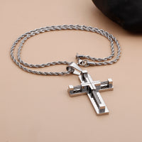Stainless Steel Wire Cross Pendant Necklace Men