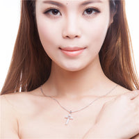 Cross Crown Necklace Women Silver