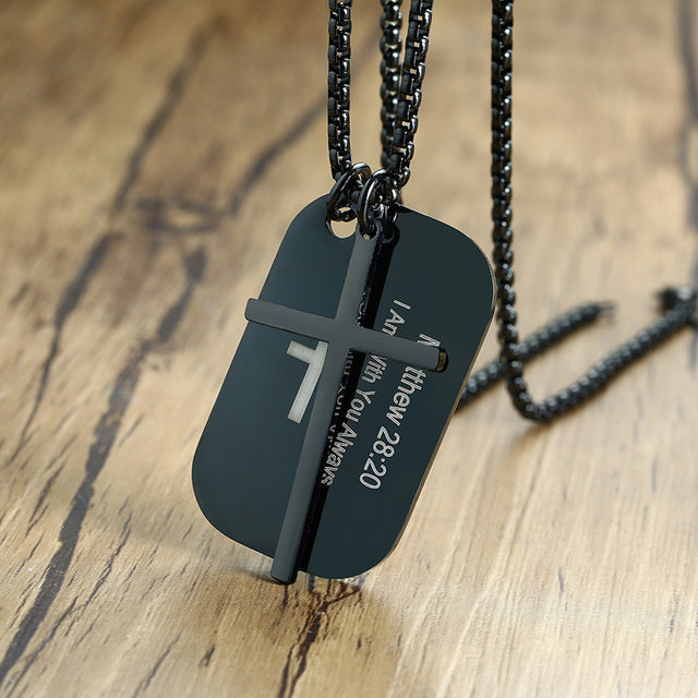 Bible Cross Dog Tag Necklaces