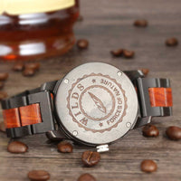 Men's Handcrafted Engraving Ebony & Rose Wood Watch - Best Gift Idea!