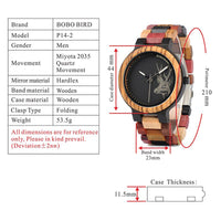 P14-2 Deer Collection Wood Watches Date and Week Display Quartz Men