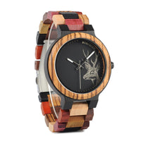 P14-2 Deer Collection Wood Watches Date and Week Display Quartz Men