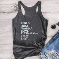 
              Feminist Feminism T Shirt Girls Just Wanna Have Fundamental Human Rights Letter Print T Shirt Women Short Sleeve Summer Tops Tee
            