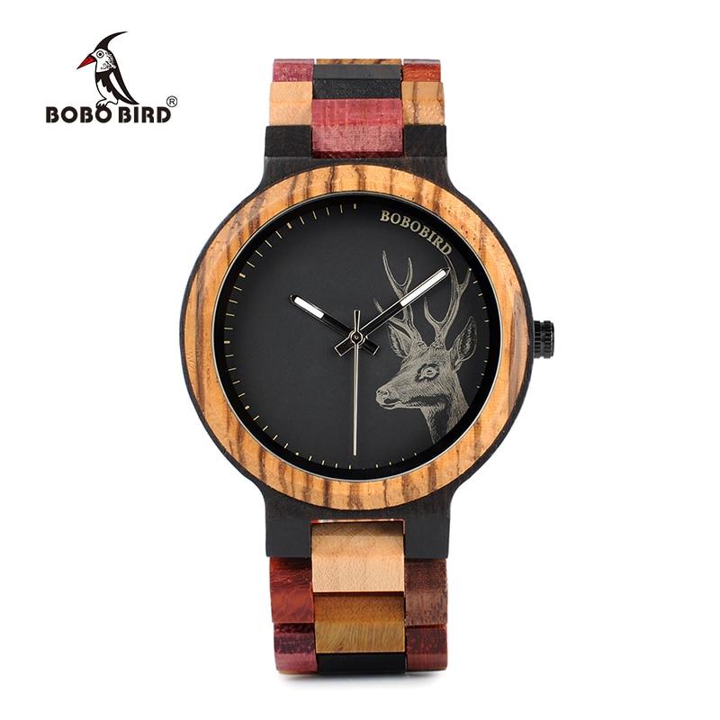 P14-2 Deer Collection Wood Watches Date and Week Display Quartz Men