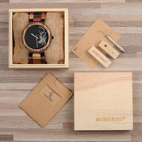 P14-2 Deer Collection Wood Watches Date and Week Display Quartz Men